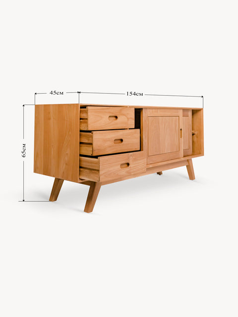 Mobile 2 ante scorrevoli 3 cassetti in teak massello 154x45x65 cm Savoca