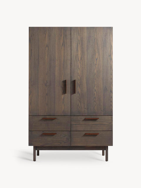 Armadio 100 cm in massello di teak con 2 ante e 4 cassetti moderno marrone Kaleo