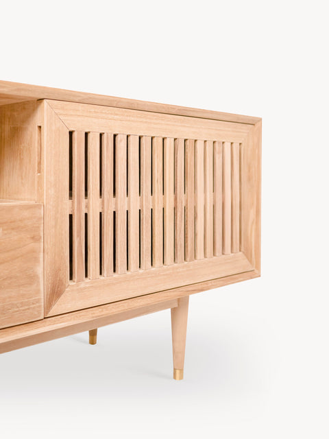 TV cabinet 2 door 1 drawer from solid teak natural 183x46x60 cm Cabo