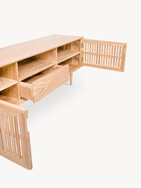 TV cabinet 2 door 1 drawer from solid teak natural 183x46x60 cm Cabo