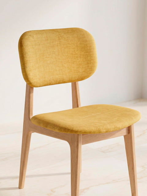 Chair 81 cm of solid oak and fabric modern soft seat natural yellow Mevis