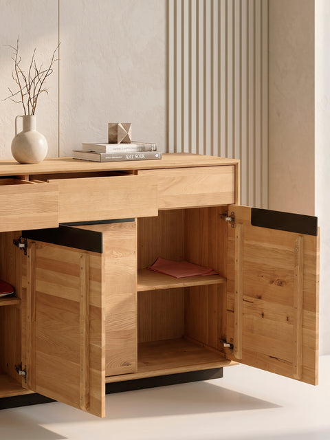 Credenza da 180 cm con 4 ante in rovere massello naturale moderno Adena