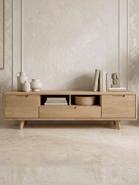 Mobile porta TV in legno massello di rovere sbiancato 160 cm Portofino