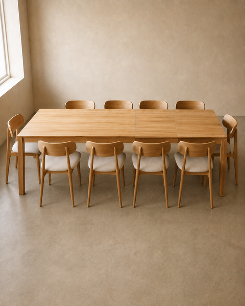 Extendable dining table 160–260 cm with 2 extensions, crafted from solid natural oak Ravello