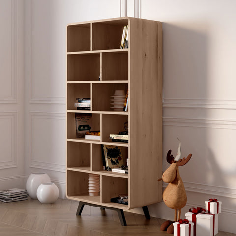 Bookshelf of solid oak wood whitewashed 80x45x180 cm Modena