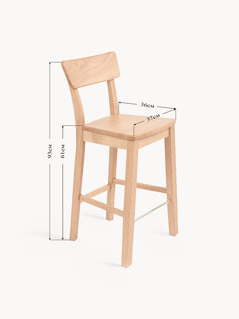 Bar chair of solid oak modern nordic white 37x36x93 cm Tense