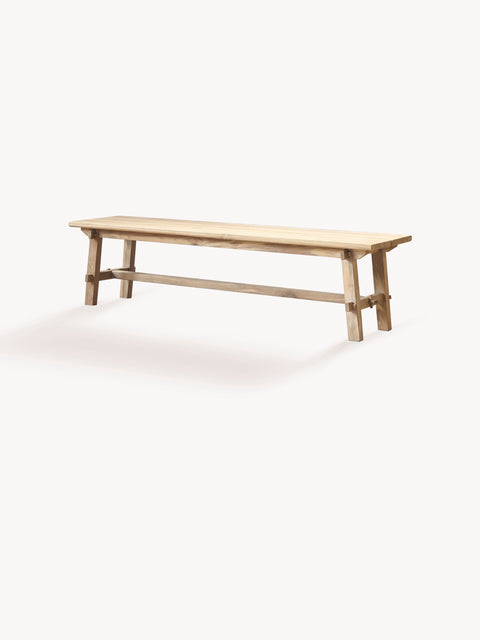 Bench outdoor from recycled teak rustic natural 200x40x45 cm Harmony