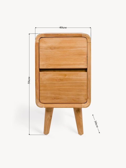 Bedside 2 drawer from solid teak modern natural 40x30x56 cm Furo