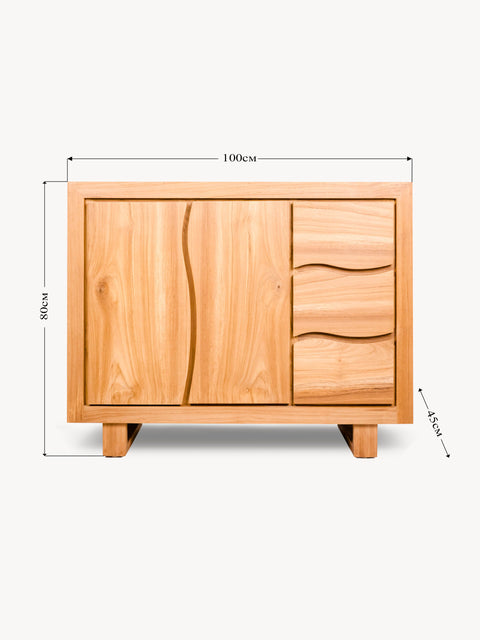 Mobile 2 ante 3 cassetti in massello di teak naturale 100 x 45 x 80 cm Furo