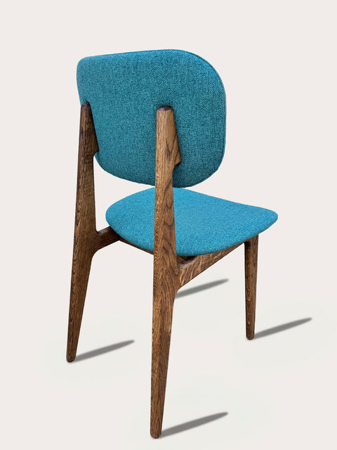 Solid oak wood dining chair brown turquoise soft 81 cm Mevis