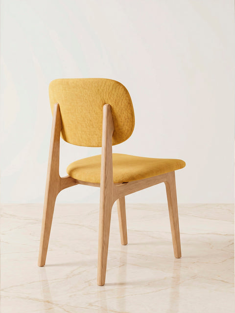 Chair 81 cm of solid oak and fabric modern soft seat natural yellow Mevis