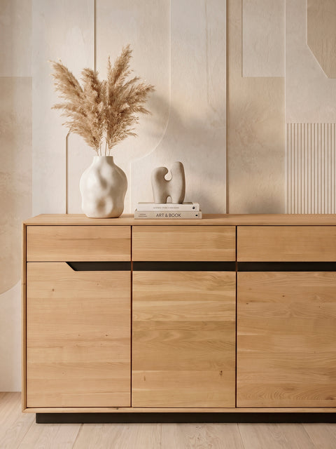 Credenza da 180 cm con 4 ante in rovere massello naturale moderno Adena