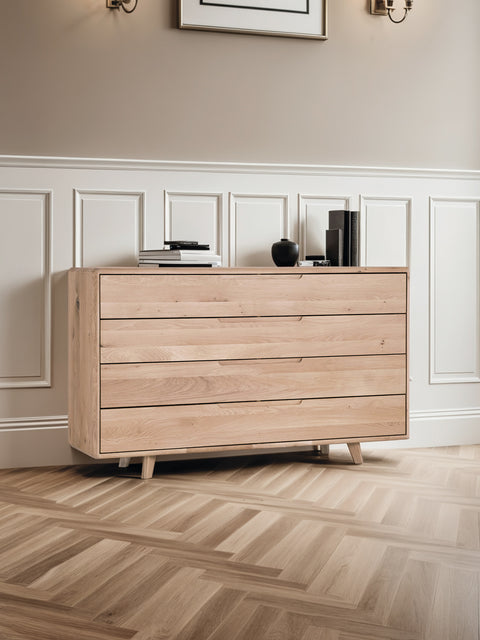Cassettiera in rovere massello sbiancato 150 cm Portofino 