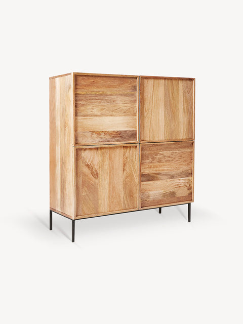 Cabinet 4 door from solid teak nordic natural 95x40x105 cm Adelmo