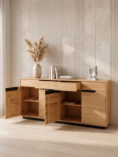 Credenza da 180 cm con 4 ante in rovere massello naturale moderno Adena
