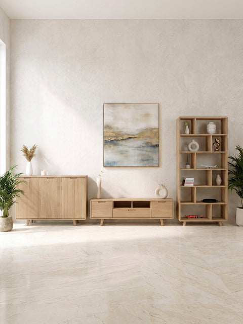 TV Cabinet of solid oak wood whitewashed 160 cm Portofino
