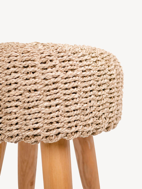 Stool made from solid teak wood and rattan modern natural 35x35x50 cm BamBang