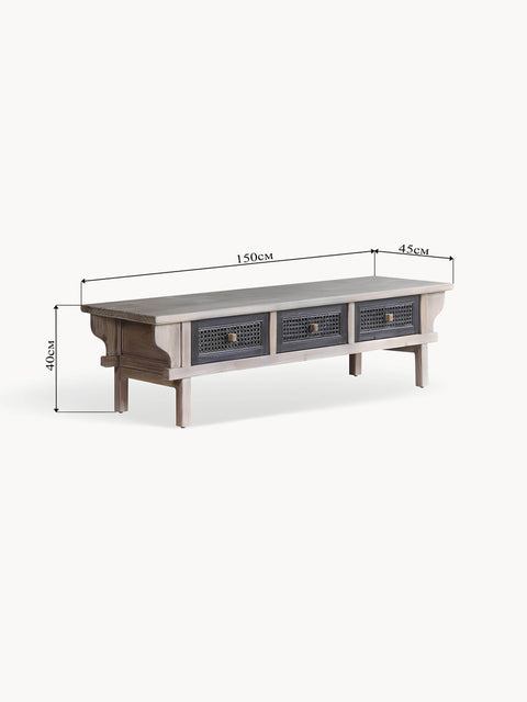 TV Cabinet 3 drawers from recycled pine modern 150x45x40 cm Moon