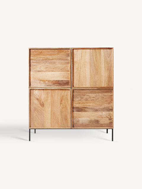 Cabinet 4 door from solid teak nordic natural 95x40x105 cm Adelmo