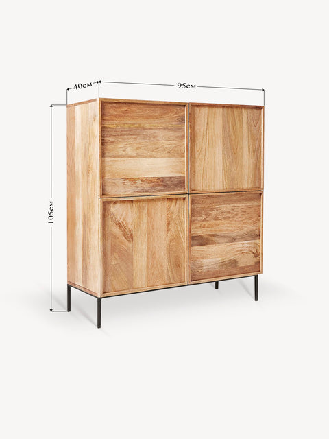 Cabinet 4 door from solid teak nordic natural 95x40x105 cm Adelmo