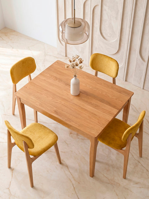 Chair 81 cm of solid oak and fabric modern soft seat natural yellow Mevis