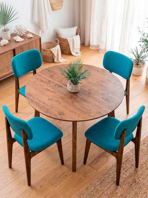 Solid oak wood dining chair brown turquoise soft 81 cm Mevis