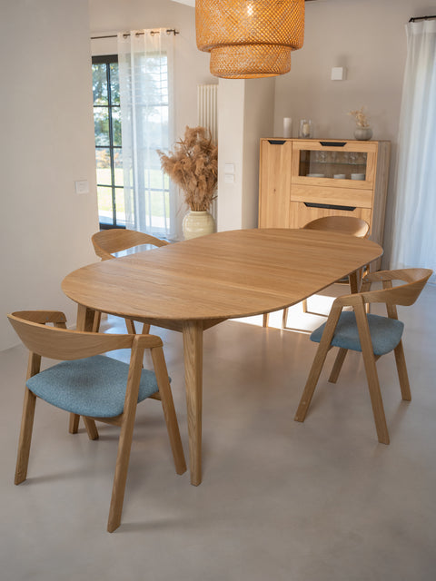 Tavolo da pranzo allungabile in legno massello di rovere naturale 120-220 cm Nico