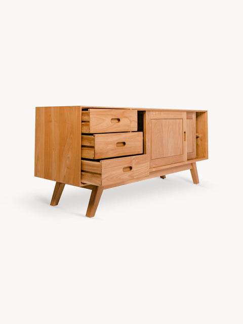 Mobile 2 ante scorrevoli 3 cassetti in teak massello 154x45x65 cm Savoca