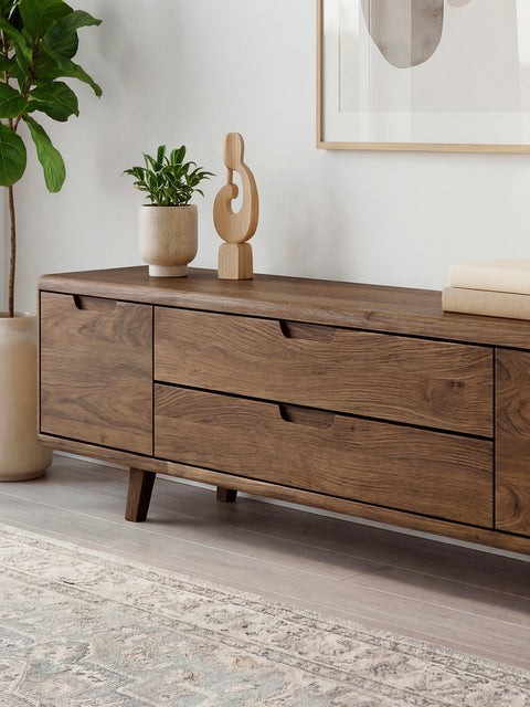 TV stand of solid oak wood smoked 180 cm Portofino