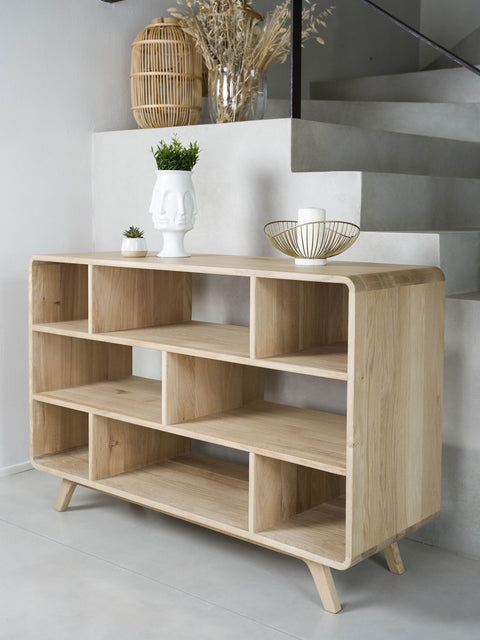 Libreria bassa in legno massello di rovere sbiancato moderno 130x45x89 cm Modena