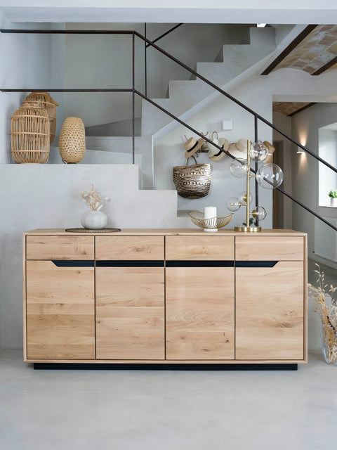 Sideboard 180 cm with 4 doors of solid oak whitewashed modern Adena