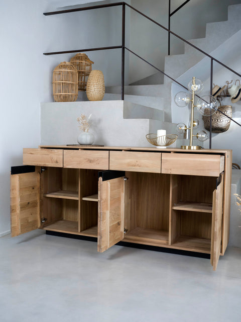 Sideboard 180 cm with 4 doors of solid oak whitewashed modern Adena