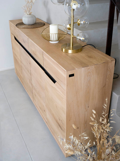 Sideboard 180 cm with 4 doors of solid oak whitewashed modern Adena