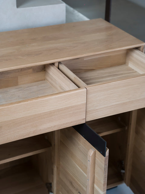 Sideboard of whitewashed solid oak 3 doors 135x42x90 cm modern Adena