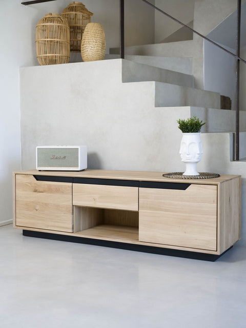 Mobile porta TV in rovere massello sbiancato 2 ante 160x42x50 cm moderno Adena