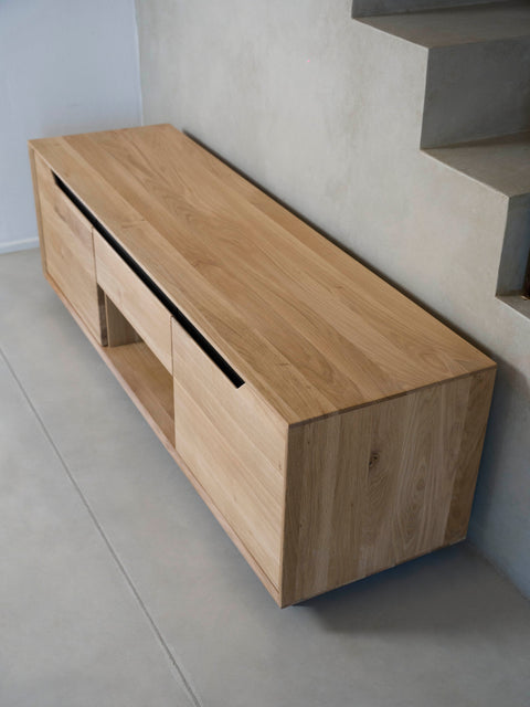 TV stand of whitewashed solid oak 2 doors 160x42x50 cm modern Adena