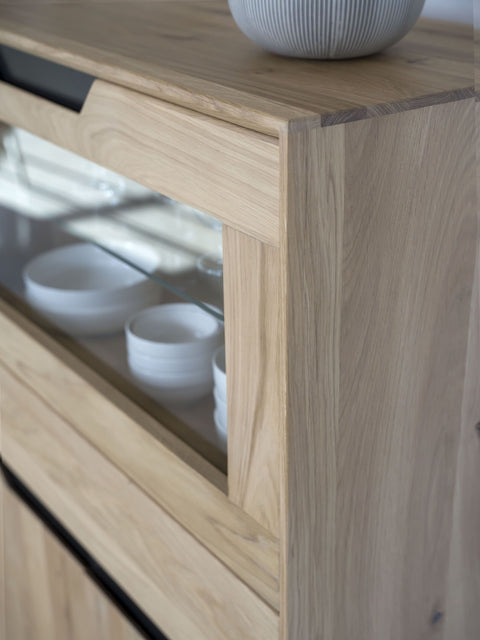 Credenza alta in rovere massello sbiancato 124x38x134 cm Adena