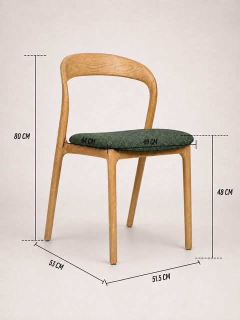 Solid oak wood dining chair natural green 80 cm Arco
