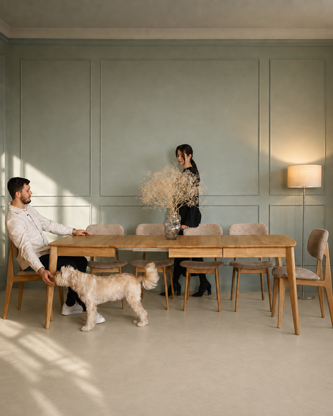 Tavolo da pranzo allungabile transformabile in rovere massello naturale Atlante