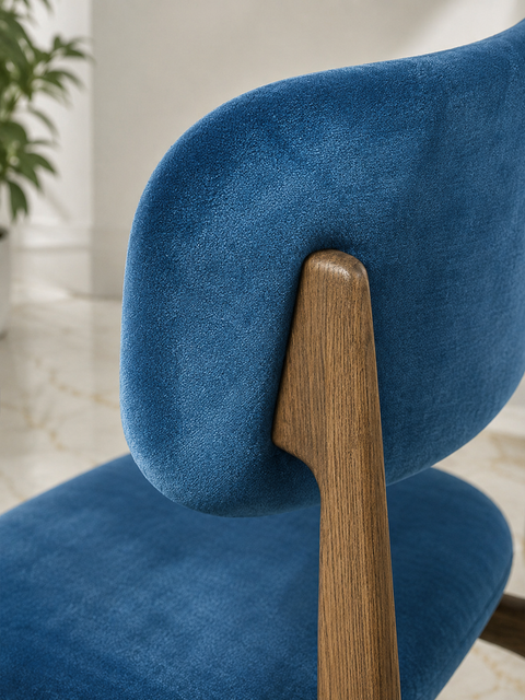 Solid oak wood chair smoked blue velour Mevis