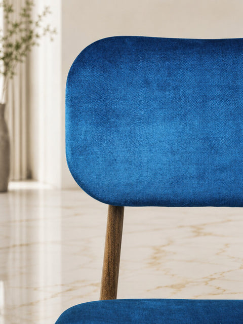 Solid oak wood chair smoked blue velour Mevis