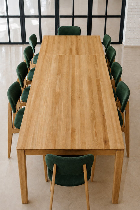 Tavolo da pranzo allungabile 140-225 cm con prolunga in legno massello di rovere naturale Cortona