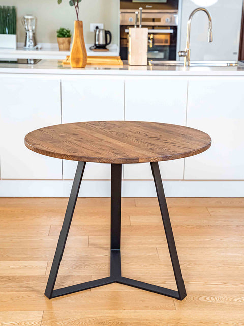 Tavolo da pranzo a 3 gambe in rovere massello moderno marrone 90 cm Alloy