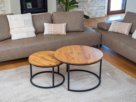 Tavolino da caffè 75/58 cm in rovere massello e metallo moderno naturale Duo