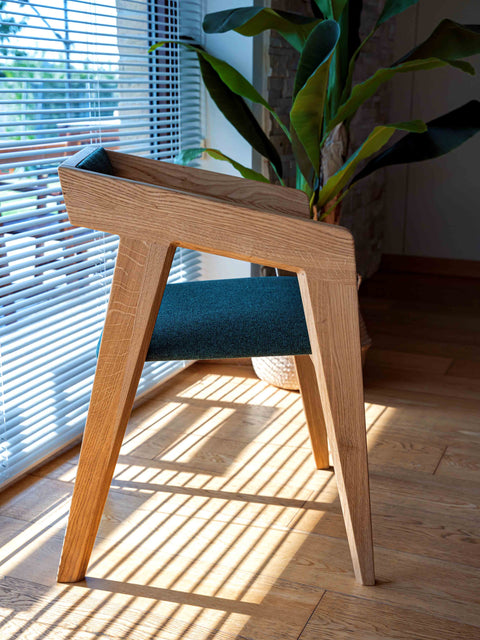 Armchair 76 cm of solid oak and fabric modern soft seat natural green Ferrano