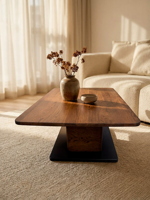 Tavolino da caffè in legno massello di rovere fumé 120x80x40 cm Galileo