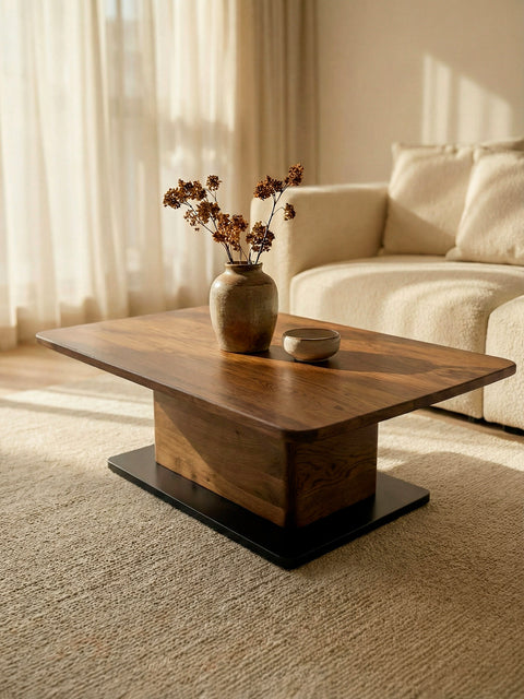 Tavolino da caffè in legno massello di rovere fumé 120x80x40 cm Galileo