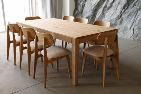 Extendable dining table 200-300x100 cm with 2 leaves in solid oak wood natural Ravello Max