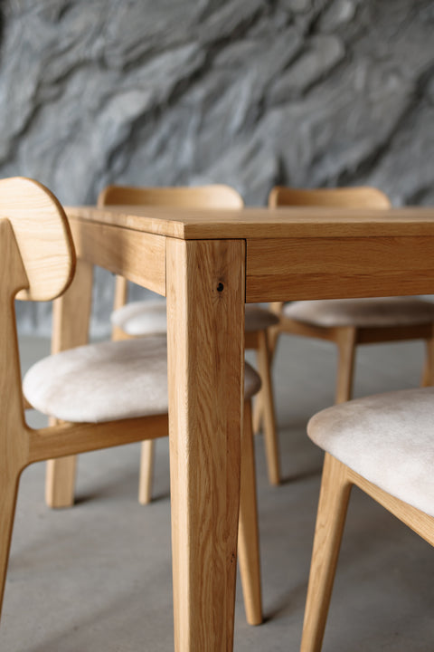 Extendable dining table 200-300x100 cm with 2 leaves in solid oak wood natural Ravello Max