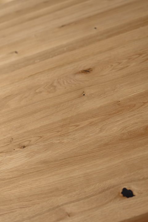 Extendable dining table 200-300x100 cm with 2 leaves in solid oak wood natural Ravello Max